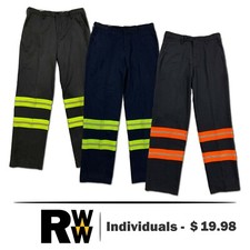 Reflective Hi Vis Work Pants Polyblend Flat Front Industrial Uniform