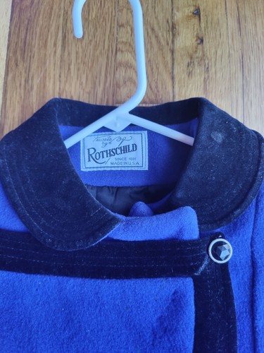 VINTAGE ROTHSCHILD LONG BLUE PRINCESS DRESS COAT BLACK TRIM WOOL BLEND SIZE 6x - Picture 3 of 4