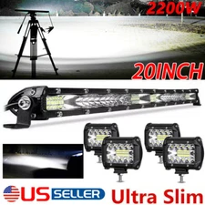 20inch LED Light Bar Combo Spot Flood+4x4" Pods Kit For Truck Offroad Jeep SUV