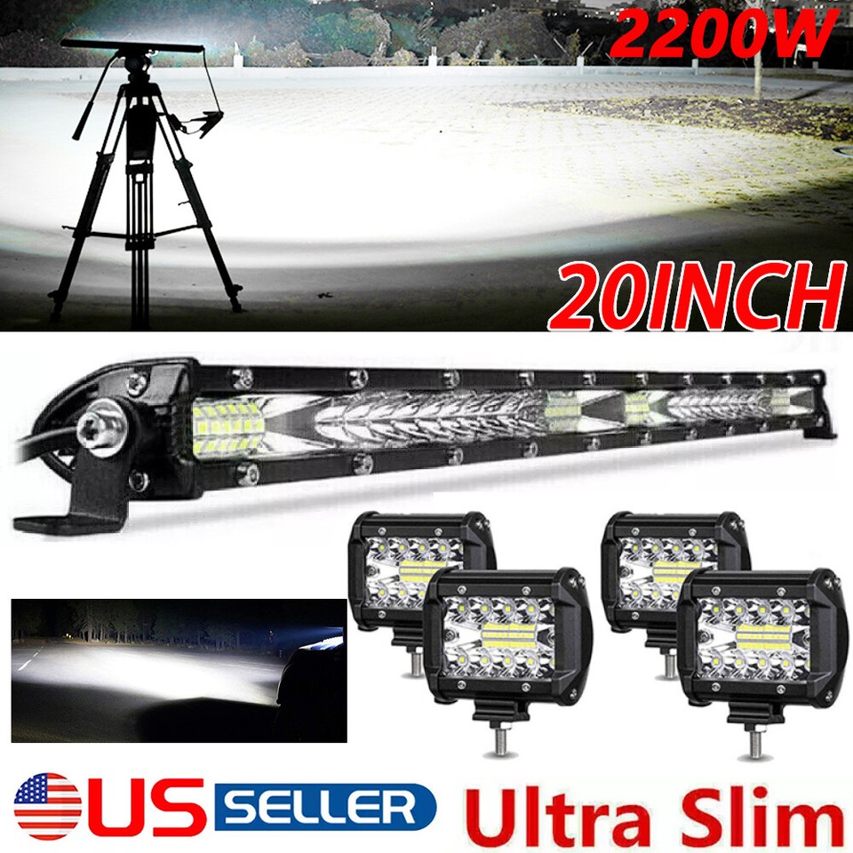 20inch LED Light Bar Combo Spot Flood+4x4" Pods Kit For Truck Offroad ...