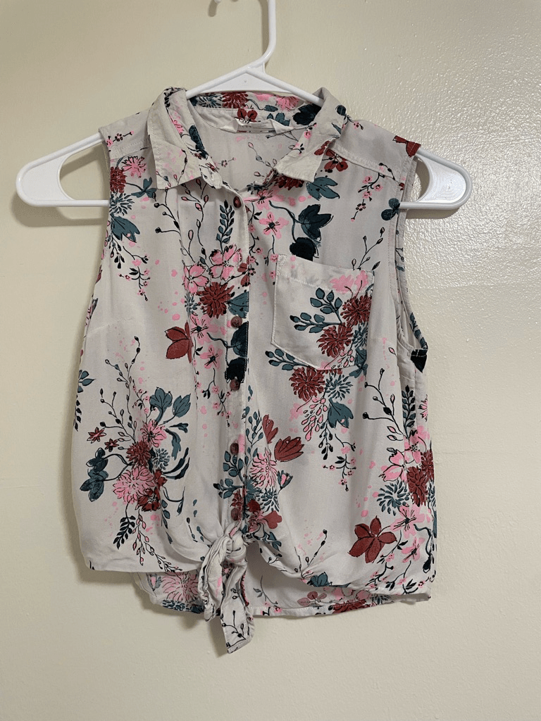 H&M 12-13Y Off White Button Down Knot Bottom Floral Tank | eBay