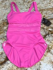 NIKE Mesh Solid Edge V Back Laser Fuchsia Pink 1 pc Swim Suit NEW Womens Sz M