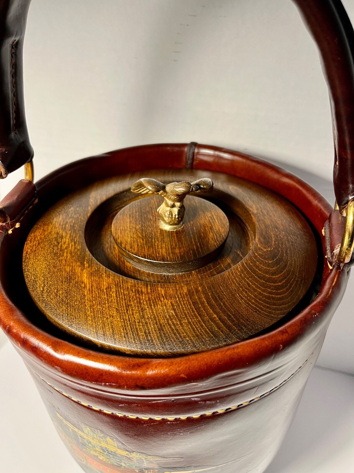 Vintage Loyal Papeete Leather Ice Bucket Reproduction of Fire Bucket 18" tall