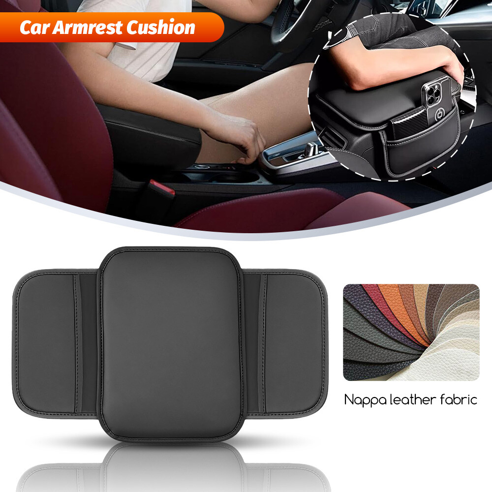 Car Leather Seat Armrest Cushion Protector with Storage Pad
