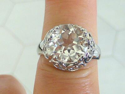 ROSS SIMONS Filigree Set Solitaire Clear Crystal Sterling Silver Ring Sz 