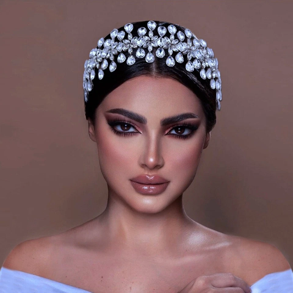 Tocados de boda para mujer, diadema de boda de cristal, accesorios para el cabello de boda Foto 3 de 4