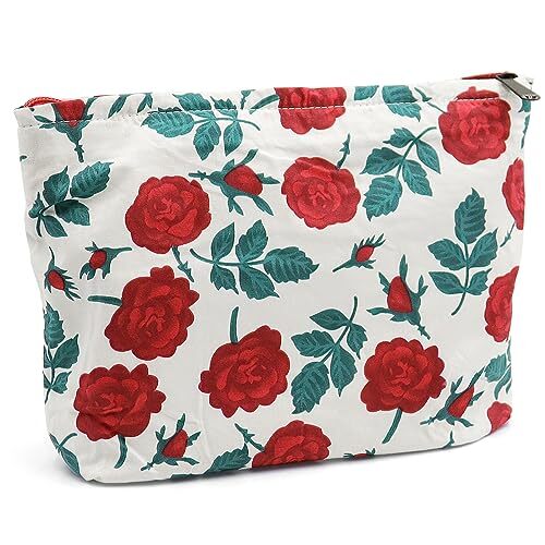 Floral Canvas Makeup Bag for Women with Large Capacity-image