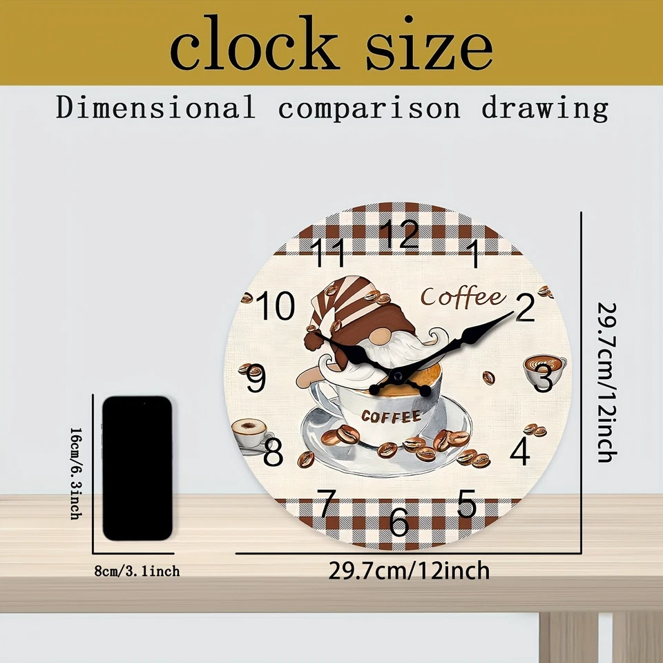 12 inch Fun Dwarf Coffee Wall clock,wooden silent wall clock,battery operated - Image 3 of 4