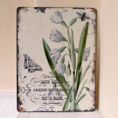 Blechschild Metallschild Jardin Botanique Maiglöckchen 33cm Wandbild Shabby