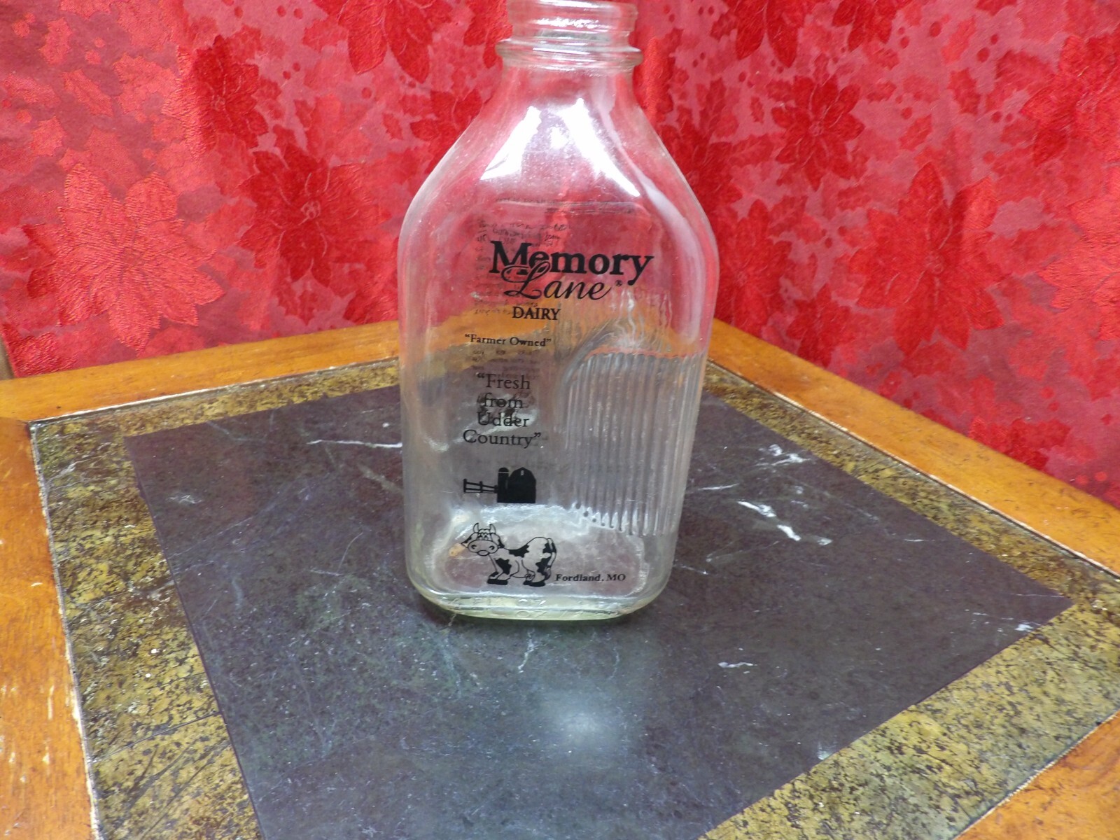 Vintage 1/2 Gallon Memory Lane Dairy Fordland, MO Milk Bottle Half