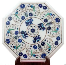12" side / end Marble Table top semi precious stones inlay work Handmade