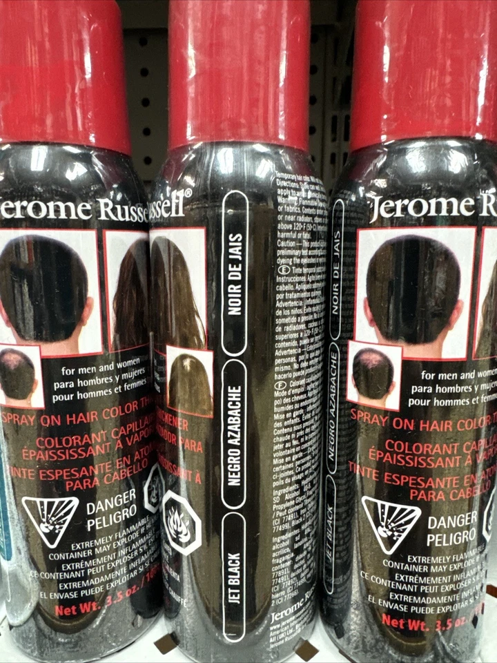 JEROME RUSSELL SPRAY TEMPORAL ESPESANTE COLOR CABELLO 3,5 OZ 3 LATAS Jet Black Foto 3 de 3