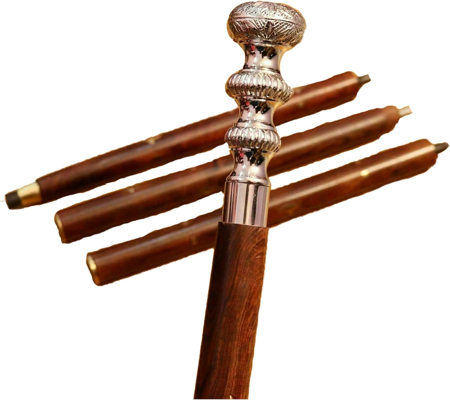 Solid Golden Pillar Head Handle Walking Stick Vin… - image 6