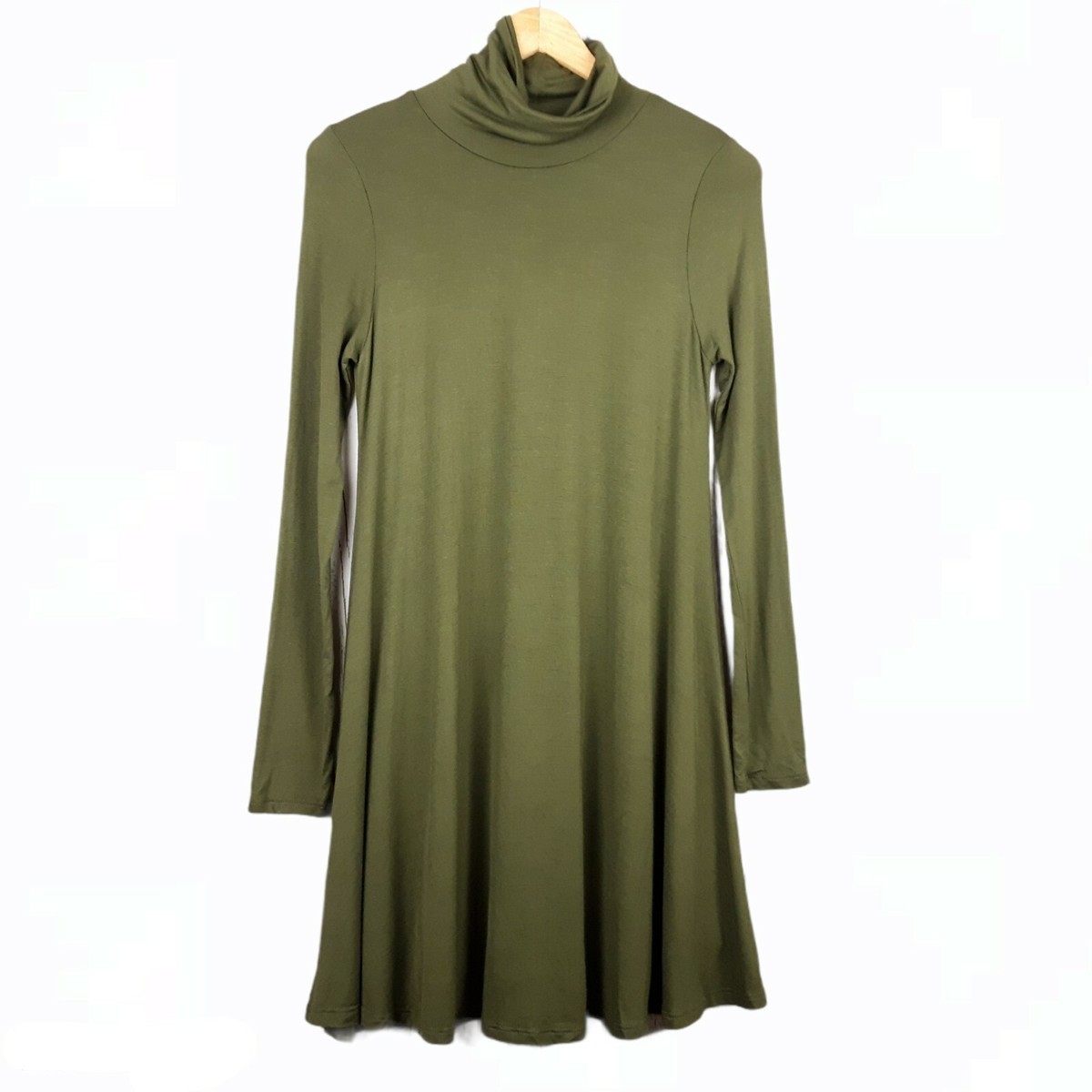 olive green swing dress Wyobmus Fall and Winter Tunic Dress Long Sleeve Sweater Dress Ribbed Knit Crew Neck Casual Flowy Swing Dresses with Pockets Olive Green, Women's, Size