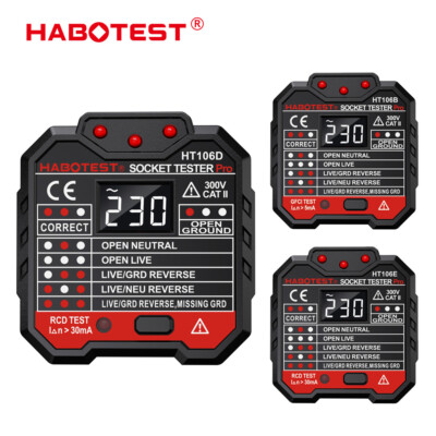 HABOTEST HT106 Outlet Socket Tester GFCI Receptacle Detector 48-250V AC Voltage