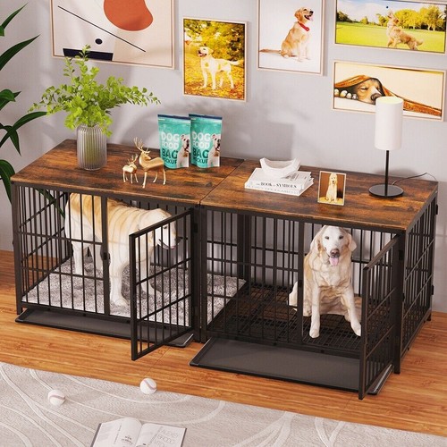 Jaula de madera para perros caja para perros mesa auxiliar vintage para el hogar 3 puertas jaula de alambre XL - Imagen 5 de 10