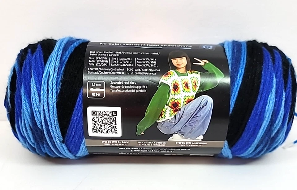 Red Heart All In One Granny Square Yarn Black-Blue Beacon 100% Acrylic 417yds. - Image 2 of 4