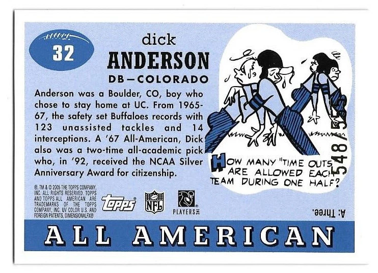 2005 Topps All American Football Gold Chrome Parallel #32 Dick Anderson /555 - Image 2 of 2
