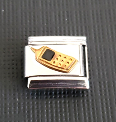 Italian Uberry Charm Link GOLD CELL PHONE Stainless Steel Enamel 9mm