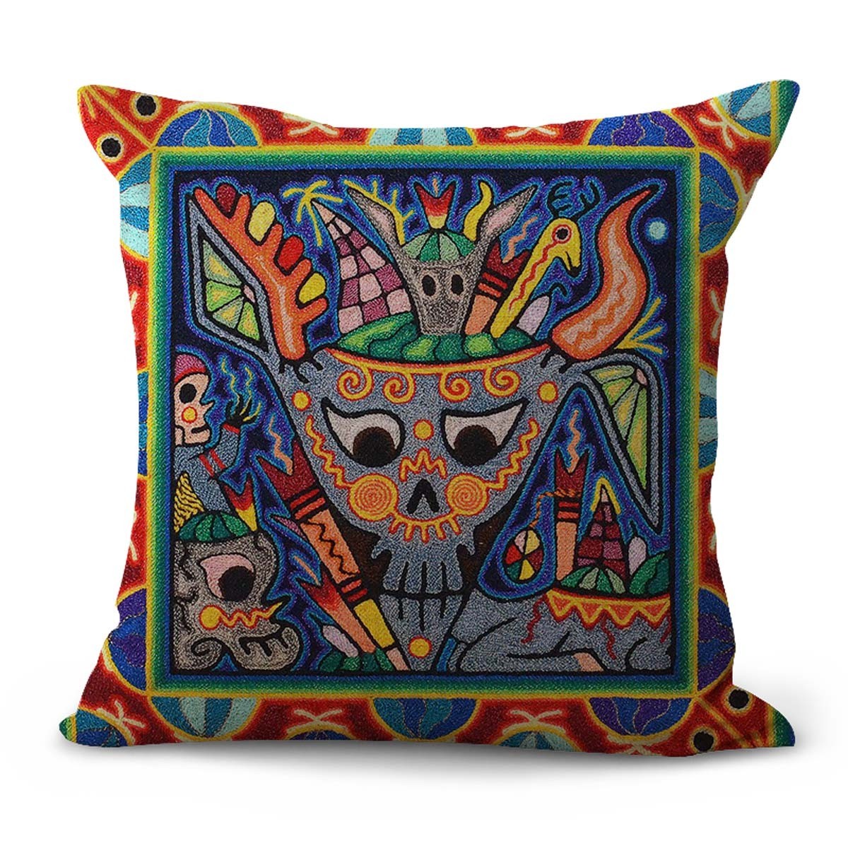Mexican folk art print cushion cover vibrant decorative pillow