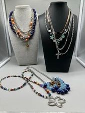 Necklace Lot Mixed Styles Beaded Chain Rhinestone Charm Statement Jewelry