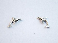 Sterling Silver Surgical Steel dolphin with baby stud earrings- dolphins,calf
