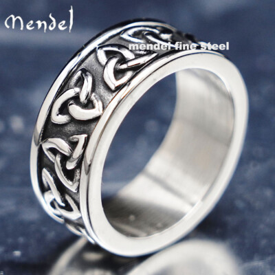MENDEL Mens Womens Irish Celtic Trinity Knot Ring Band Stainless Steel Size 7-15