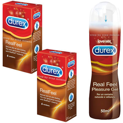 12 Preservativi Durex Real Feel ANALLERGICI + Gel Lubrificante DUREX Real  Feel
