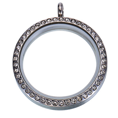 Living Floating Memory Locket, 28mm Stainless Steel Round Glass Locket, Silver