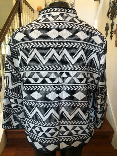 Zara Jacket Blazer Black & Off White, Lined, Pockets Faux Leather Trim Medium - Picture 6 of 7
