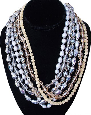 Max Mara Weekend Multi-Strand Necklace Pearl Rhinestone