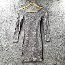 New Look Womens Bodycon Dress Size 8 Grey Ivory Rib Stretch Knit Long Sleeve