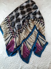 ENRICO COVERI ITALY Large Satin Twill Silk Scarf Blue Green Black Purple 42" Sq