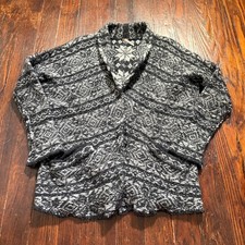Free People Cardigan Sweater Womens S Fair Isle Aztec Chunky Geo Wool Linen