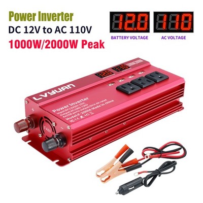 2000W Peak 1000W Power Inverter 12V to 110V 3AC LED 4USB Car Converter Camp Red