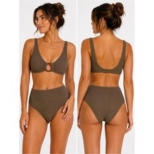 NWOT Ring-Detail Textured Bikini Set Olive Ta...
