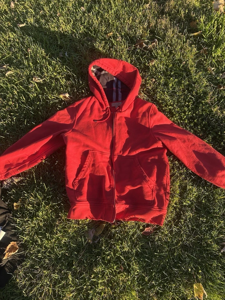 Moletom com capuz Burberry Clarendon vermelho com zíper tamanho G - Imagem 3 de 4