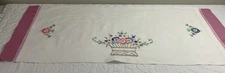 Vintage Dresser Scarf, Table Runner Or Pillow Cover, Flower Basket Embroidery