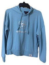 Ariat Womens Hoodie Size M Aqua Blue Logo Pullover Western Cowgirl Athleisure
