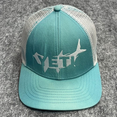 #ad YETI Coolers Trucker Hat Shark Logo Built for the Wild Mesh Snapback Cap Seafoam $19.59