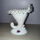 VTG Silvercrest Fenton Cornucopia Candlestick Horn of Plenty Ruffled Milk Glass