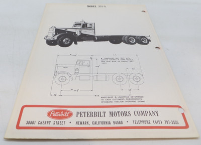 PETERBILT MODEL 351-A  TRUCK Vintage Dealer Brochure Spec Sheet reference