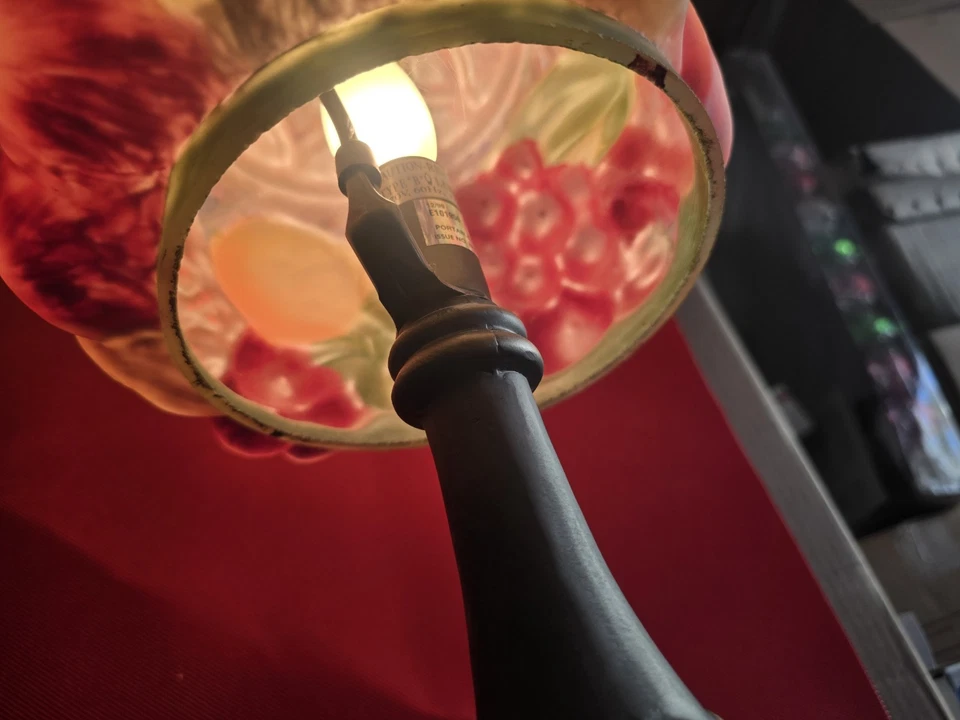 Antique Reverse Painted Table Lamp Puffy Pairpoint Style Fruit 16" Tall A025 - Image 4 of 4