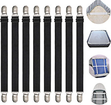 8 Pack Adjustable Bed Sheet Straps, Elastic Sheet Fasteners with Metal Clips  G