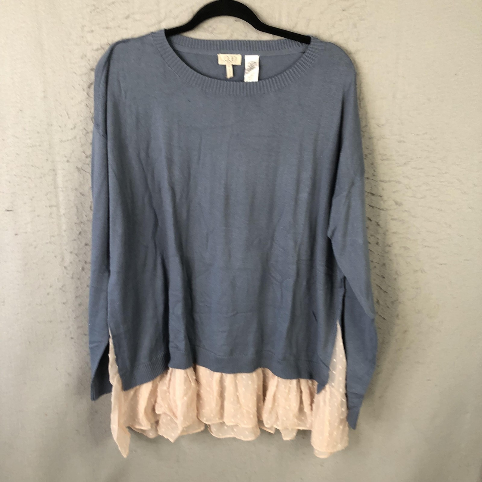 LOGO Lori Goldstein Sweater Tunic Womens XL Blue Ruffle Hem 