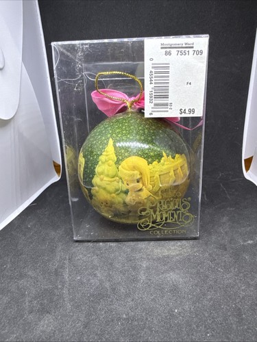 VTG 1994 Enesco Precious Moments Christmas Hanging Ball Ornament 3" Pink Bow NIB - Picture 2 of 2