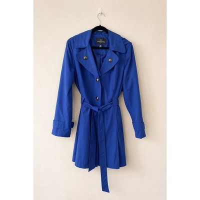 Vintage London Fog Royal Blue Belted Trench Coat XL Hood Classic Bright 90s Y2k