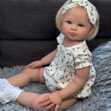 28" Adorable Reborn Baby Doll Toddler Girl Hand-Rooted Short Hair Cloth Body Toy