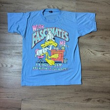 Vintage Donald Duck Blue Disney Work Fascinates Me T-Shirt Size L 1981