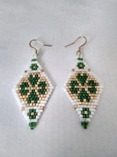 Handwoven Shamrock St. Patrick's Day Glass Beaded Earrings, New